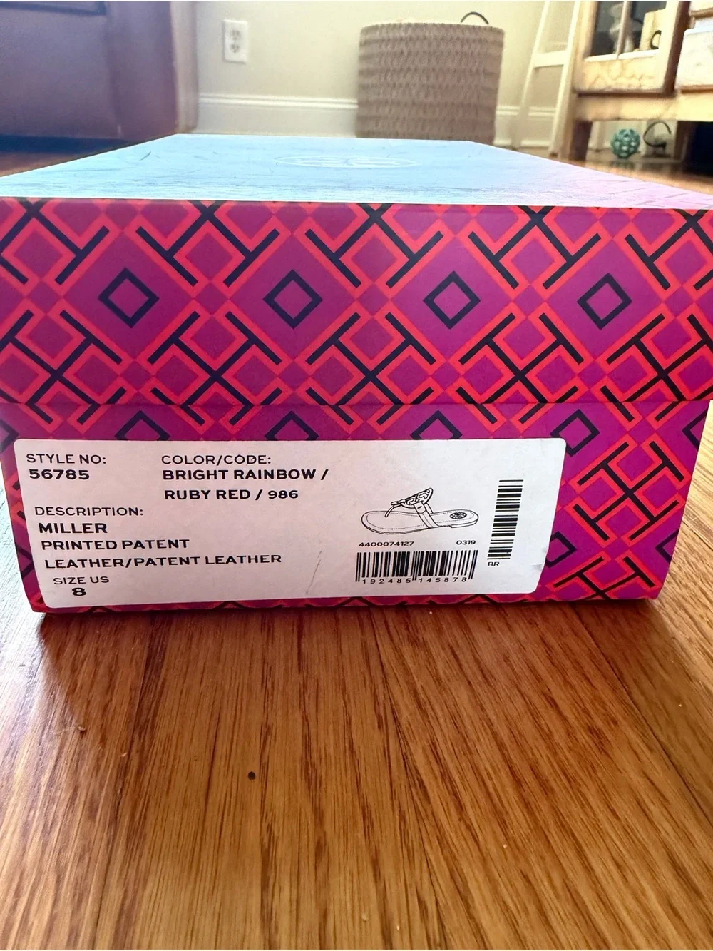 Tory Burch Red Patent Leather Sandal with Multicolor Logo